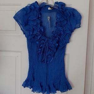 NWOT Blue Ruffle Top Ladies Medium